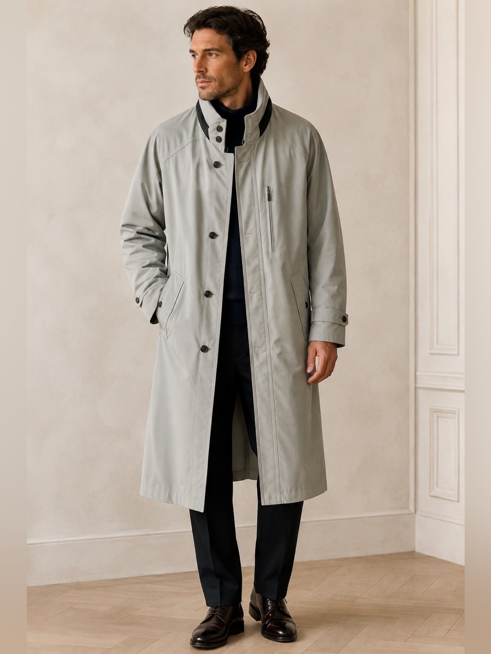 Men’s Vintage Bugatti | Belted Trench Coat | Grey/Baige | Size XL